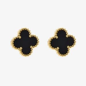 Gold Vintage Black Clover Stud Earrings (1208)